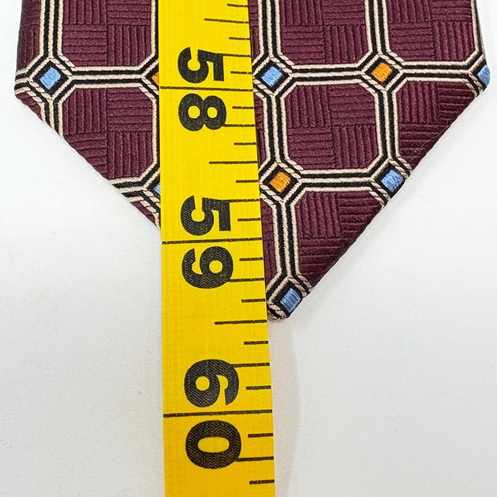 JOS A BANK Heritage Collection Burgundy Silk Geometric Handmade Necktie - Picture 6 of 6